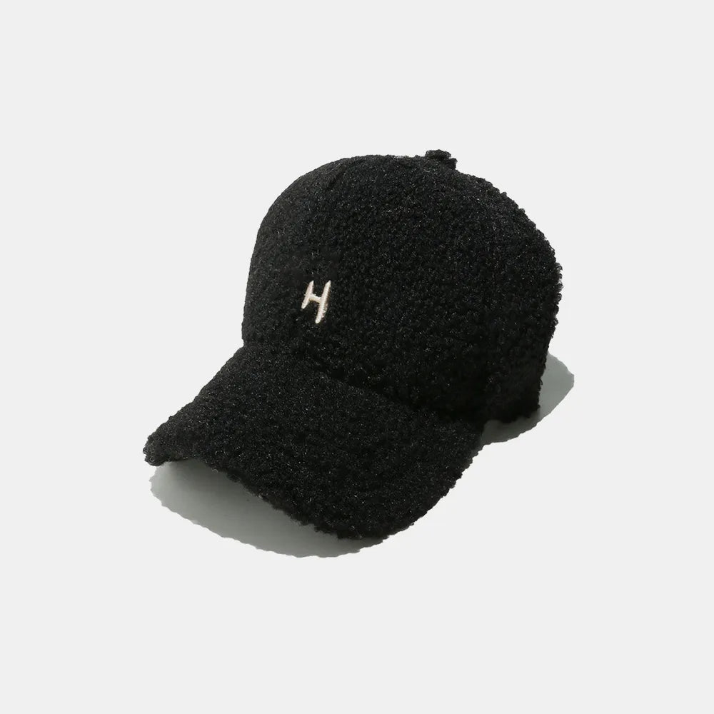 Fashorio Black / One Size Sherpa Letter H Embroidered Cap