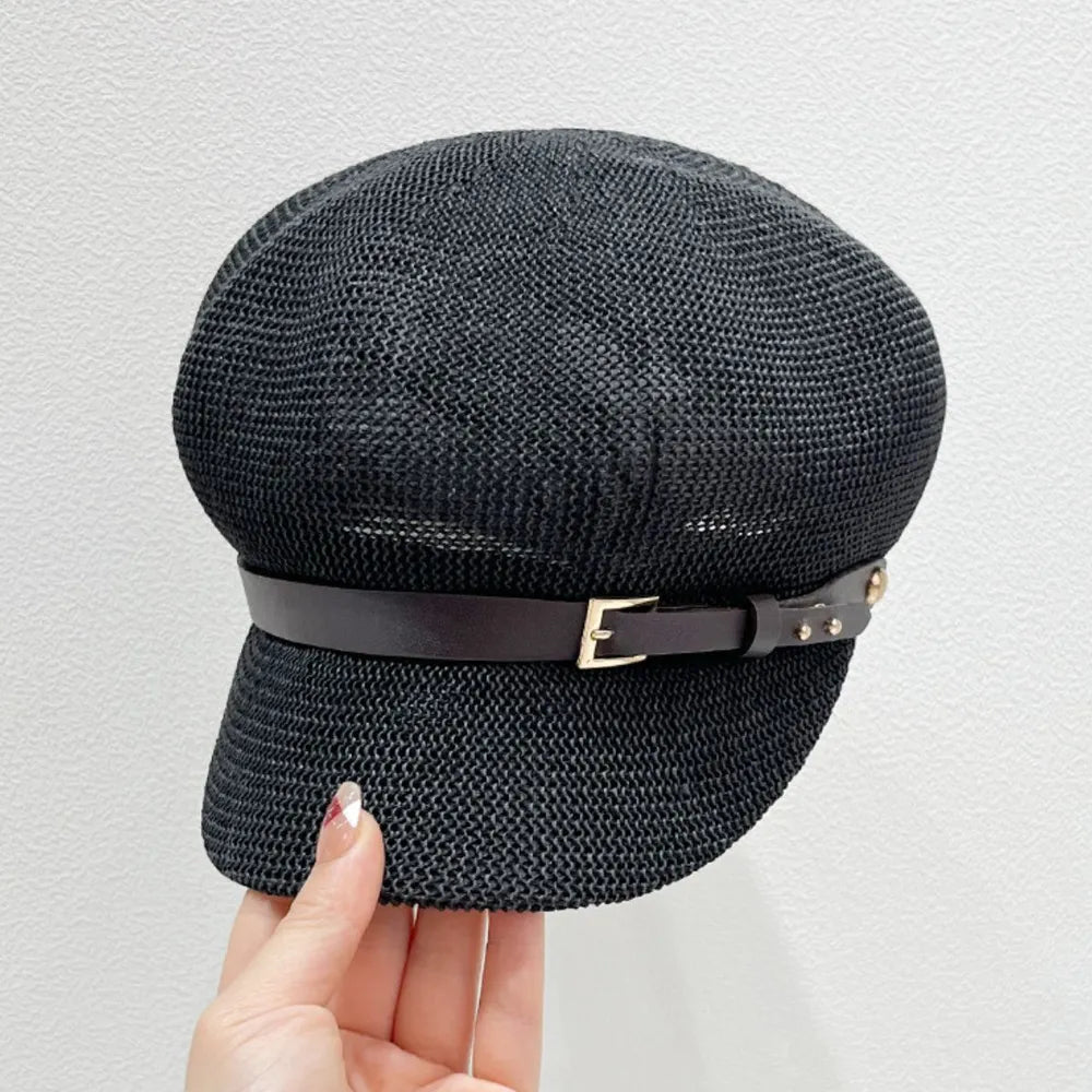 Fashorio Black / One Size Straw Woven Buckle Hat