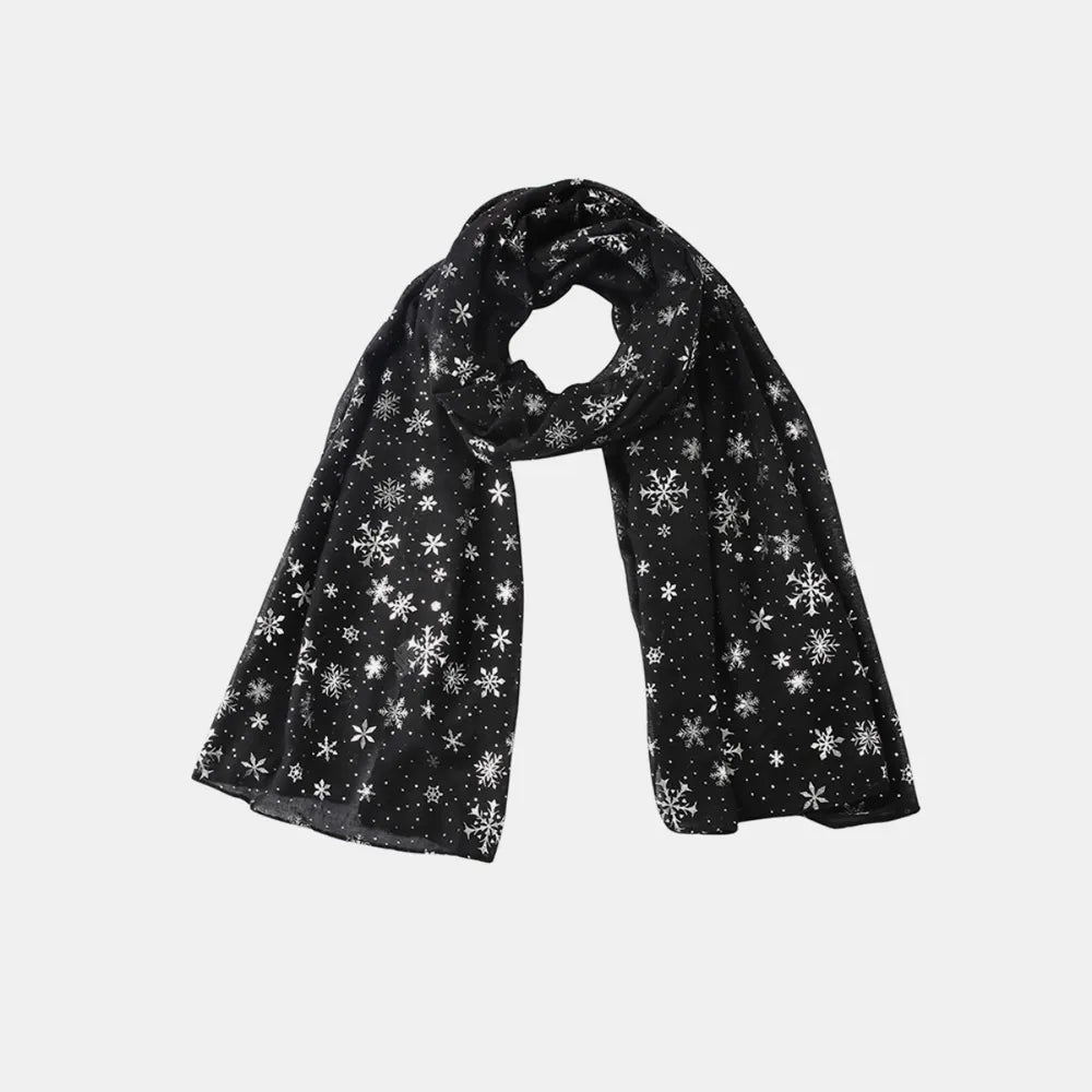 Fashorio Black / One Size Thermal Snowflakes Polyester Scarf