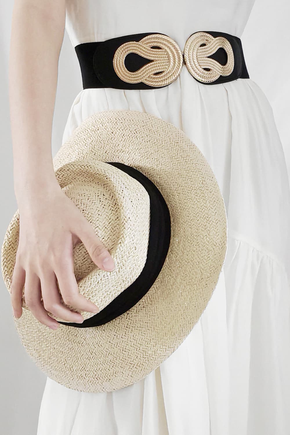 Fashorio Black / One Size Twisted Alloy Buckle Wide Belt