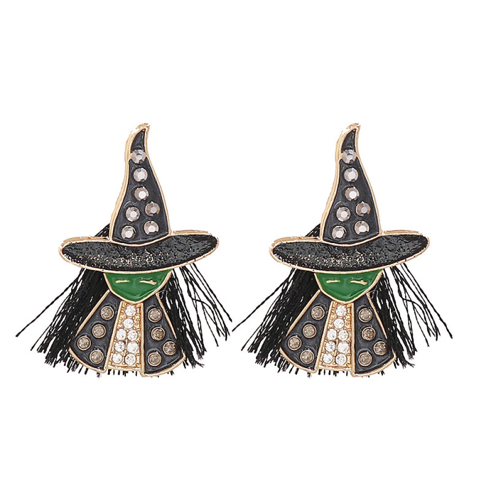 Fashorio Black / One Size Witch Rhinestone Alloy Earrings