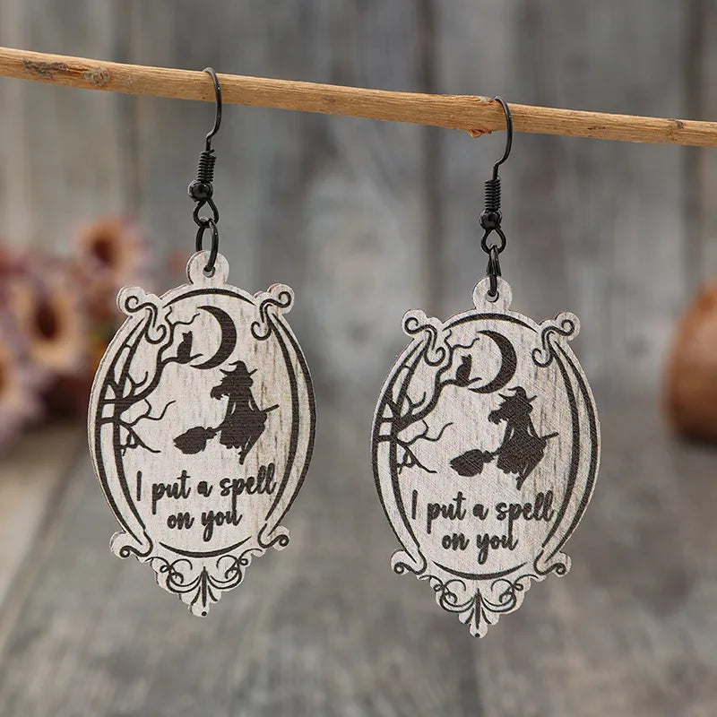 Fashorio Black / One Size Witch Wooden Dangle Earrings