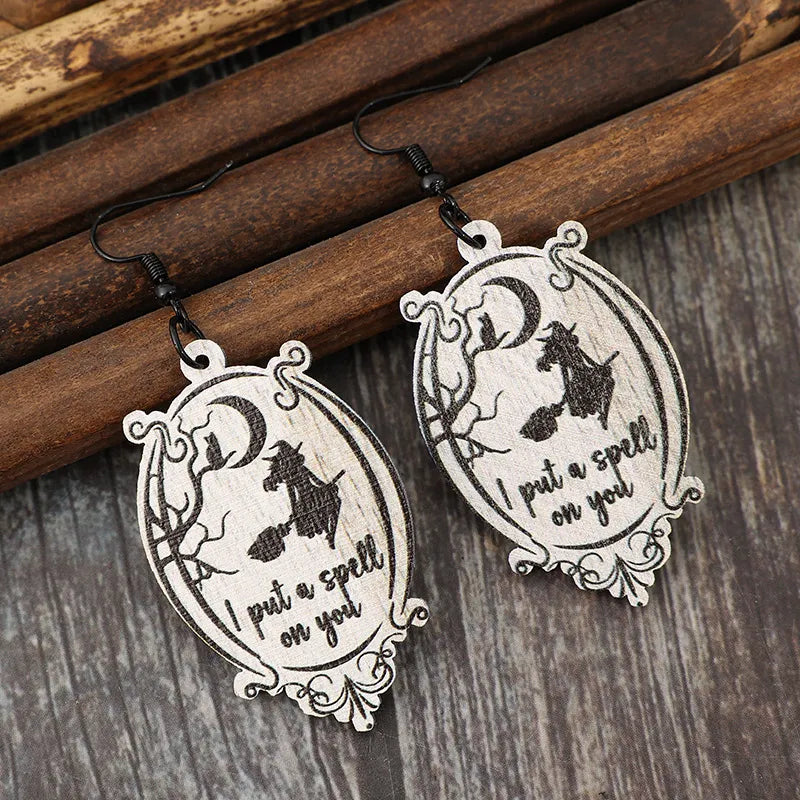 Fashorio Black / One Size Witch Wooden Dangle Earrings