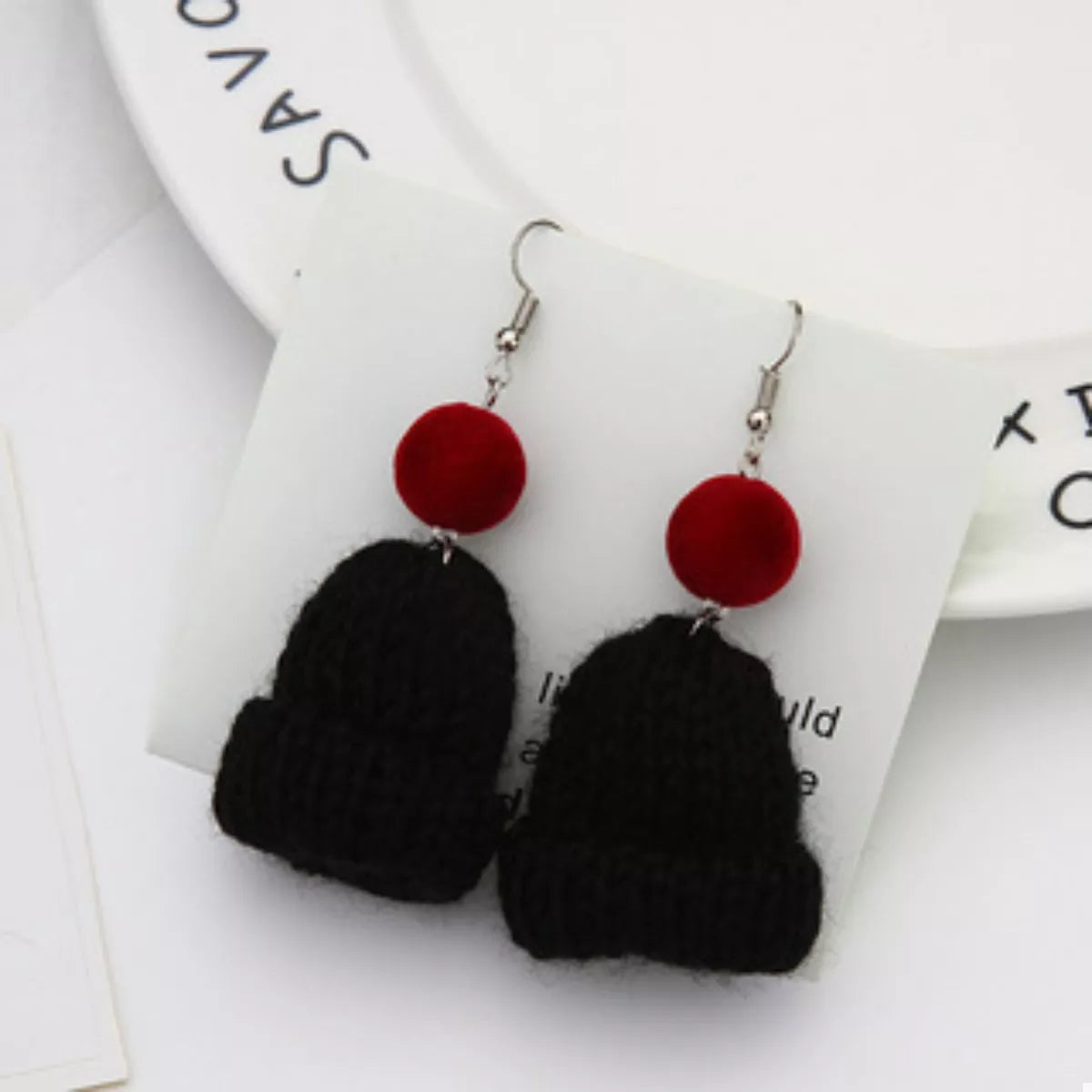 Fashorio Black / onesize Christmas Knitted Beanie Earrings