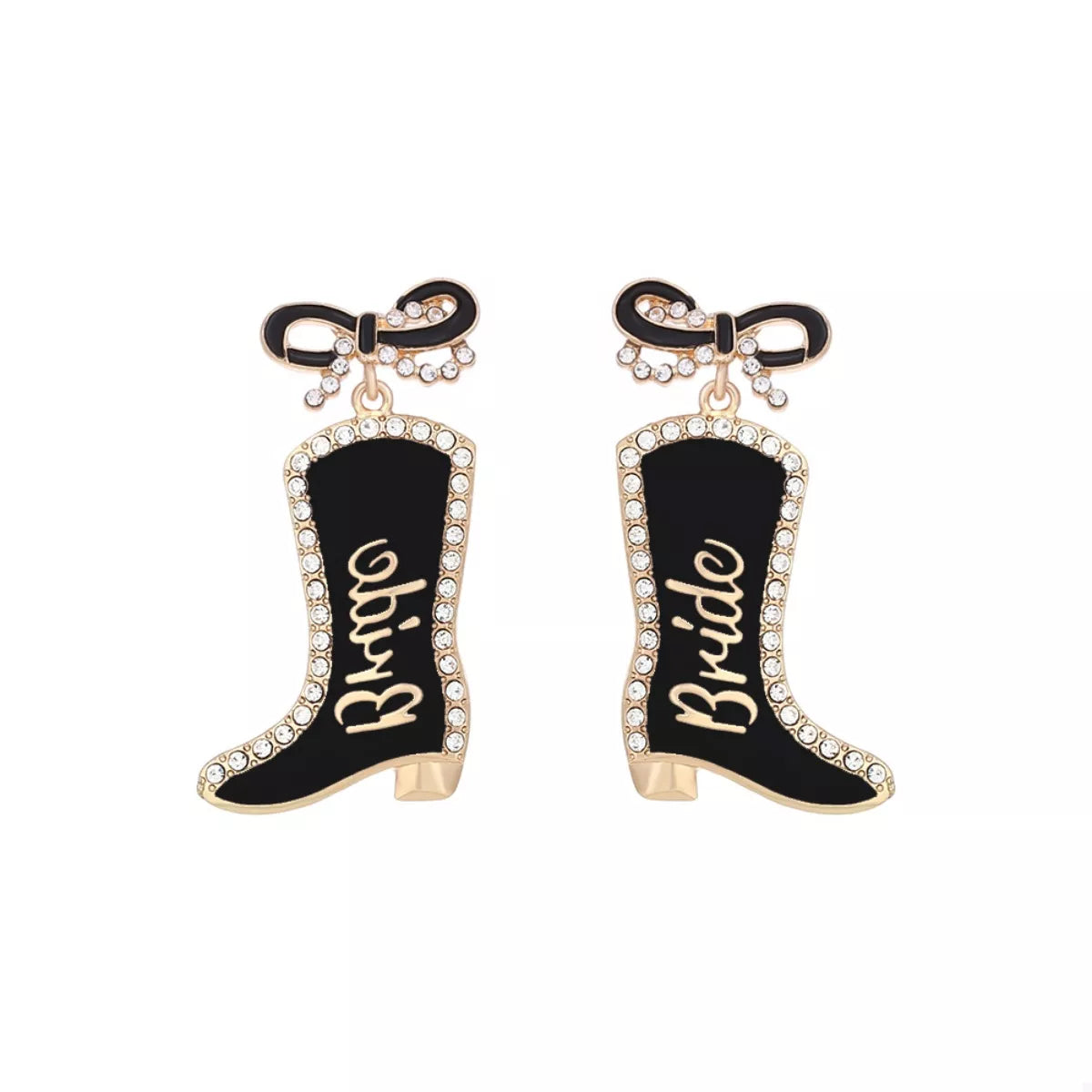 Fashorio Black / onesize Cowgirl Boot Dangle Earrings with Bow