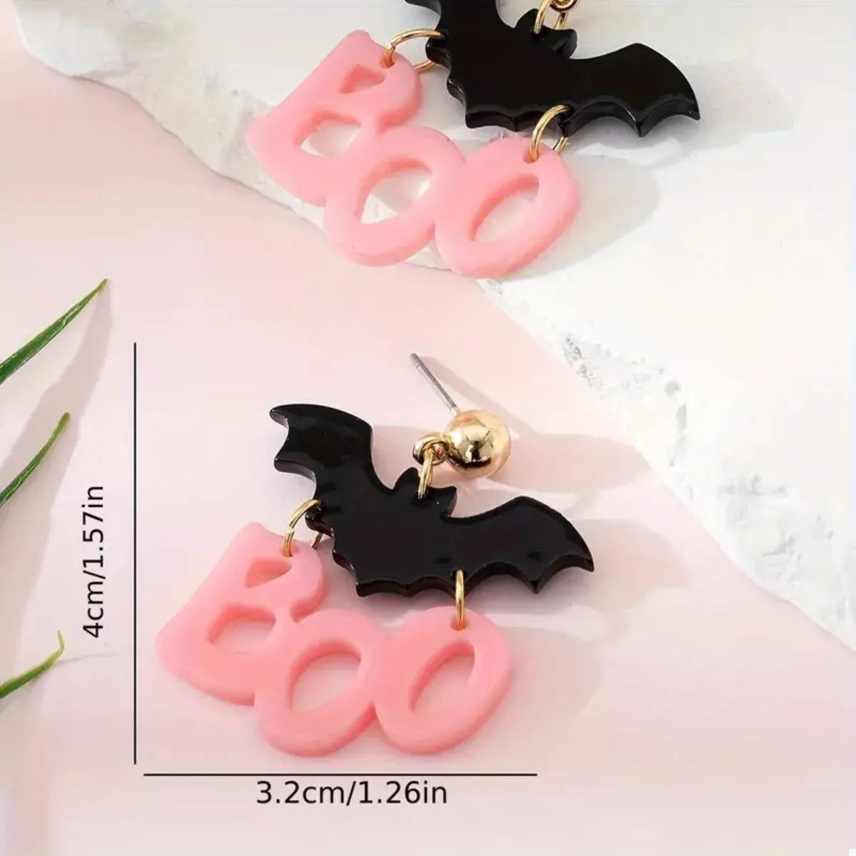 Fashorio Black / onesize Halloween Bat Boo Dangle Earrings