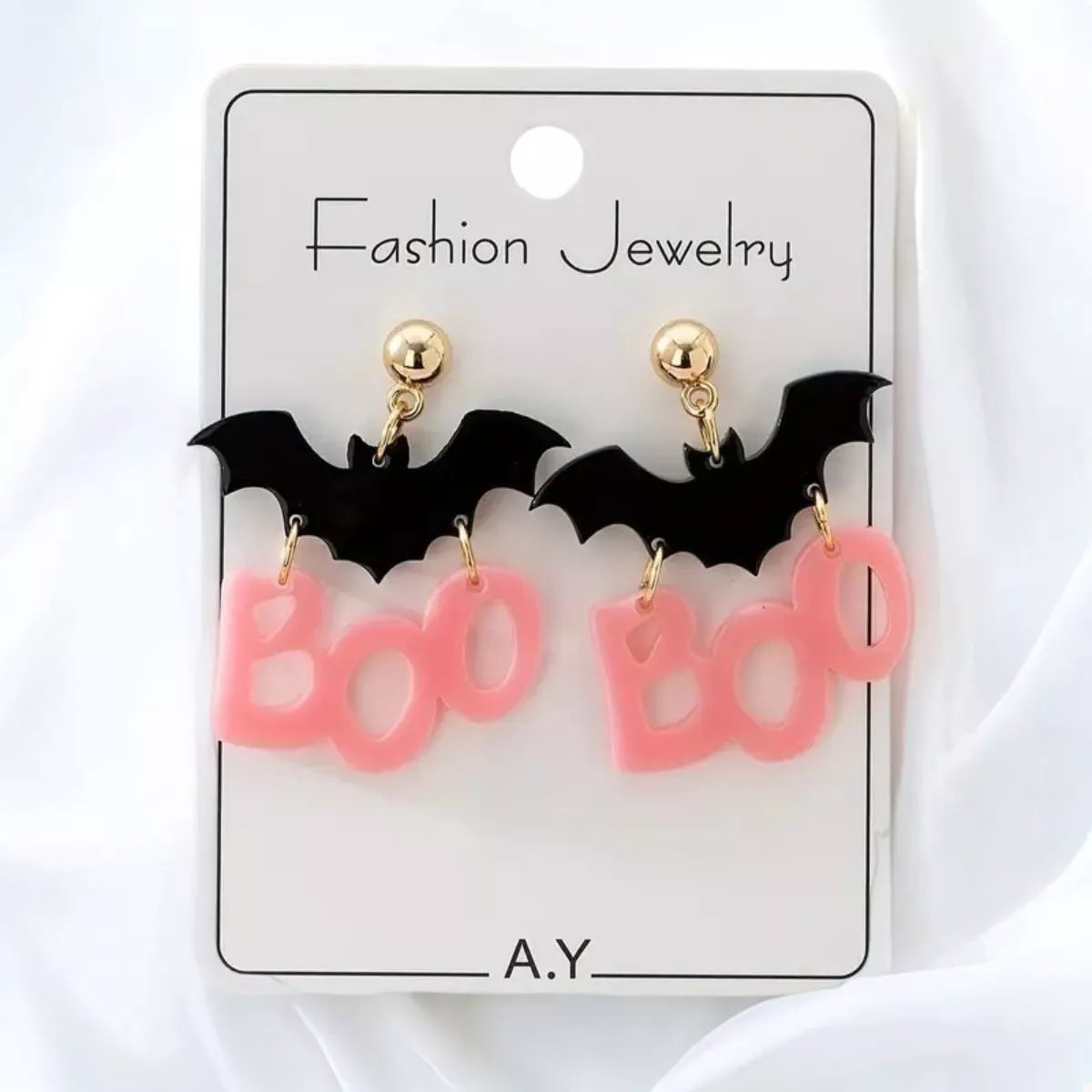 Fashorio Black / onesize Halloween Bat Boo Dangle Earrings