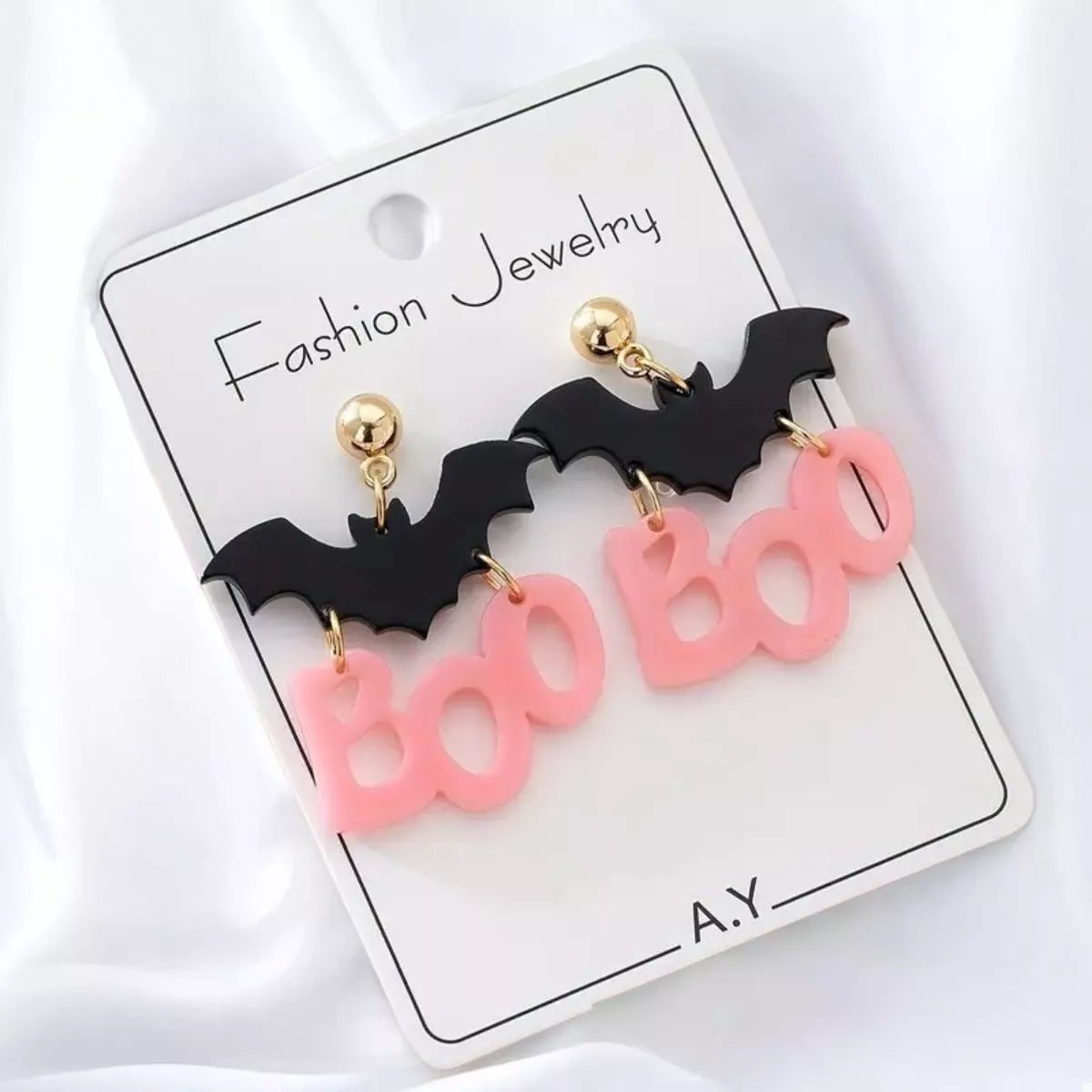 Fashorio Black / onesize Halloween Bat Boo Dangle Earrings