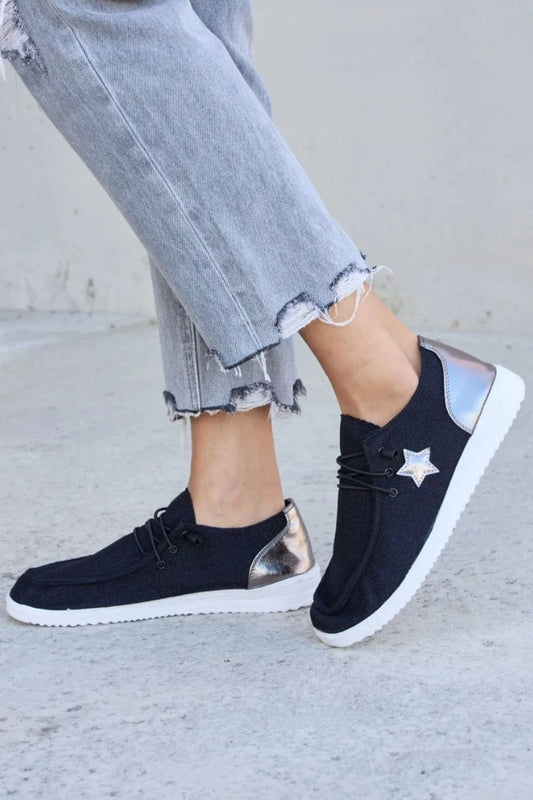 Forever Link Star Lace-Up Flat Sneakers BLACK PEWTER - Fashorio
