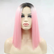 Fashorio Black/Pink / One Size 13*3" Lace Front Wigs Synthetic Mid-length Straight 12" 130% Density
