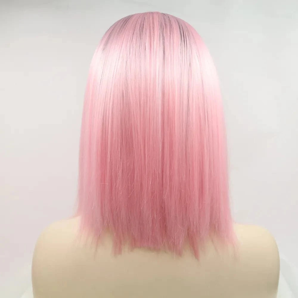 Fashorio Black/Pink / One Size 13*3" Lace Front Wigs Synthetic Mid-length Straight 12" 130% Density