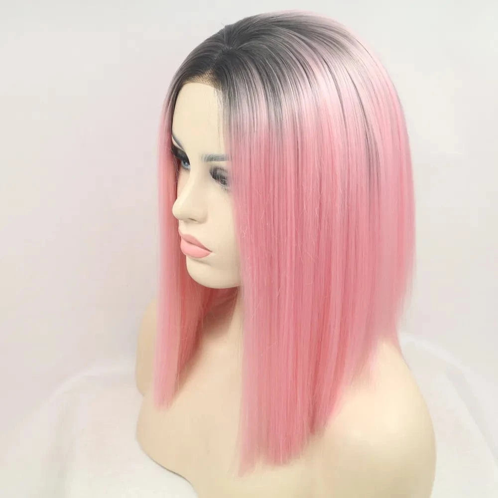 Fashorio Black/Pink / One Size 13*3" Lace Front Wigs Synthetic Mid-length Straight 12" 130% Density