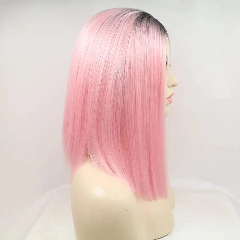 Fashorio Black/Pink / One Size 13*3" Lace Front Wigs Synthetic Mid-length Straight 12" 130% Density