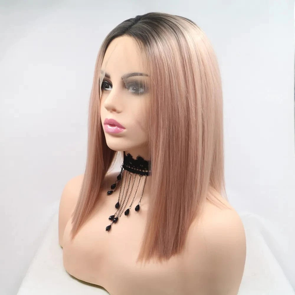 Fashorio Black/Pink / One Size 13*3" Lace Front Wigs Synthetic Mid-length Straight 12" 130% Density