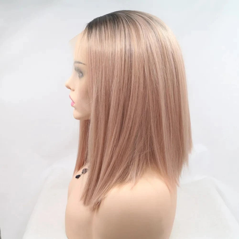 Fashorio Black/Pink / One Size 13*3" Lace Front Wigs Synthetic Mid-length Straight 12" 130% Density