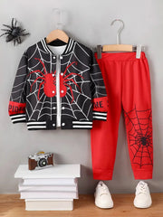 Fashorio Black/Red / 4Y Spider Baseball Collar Top and Pants Set