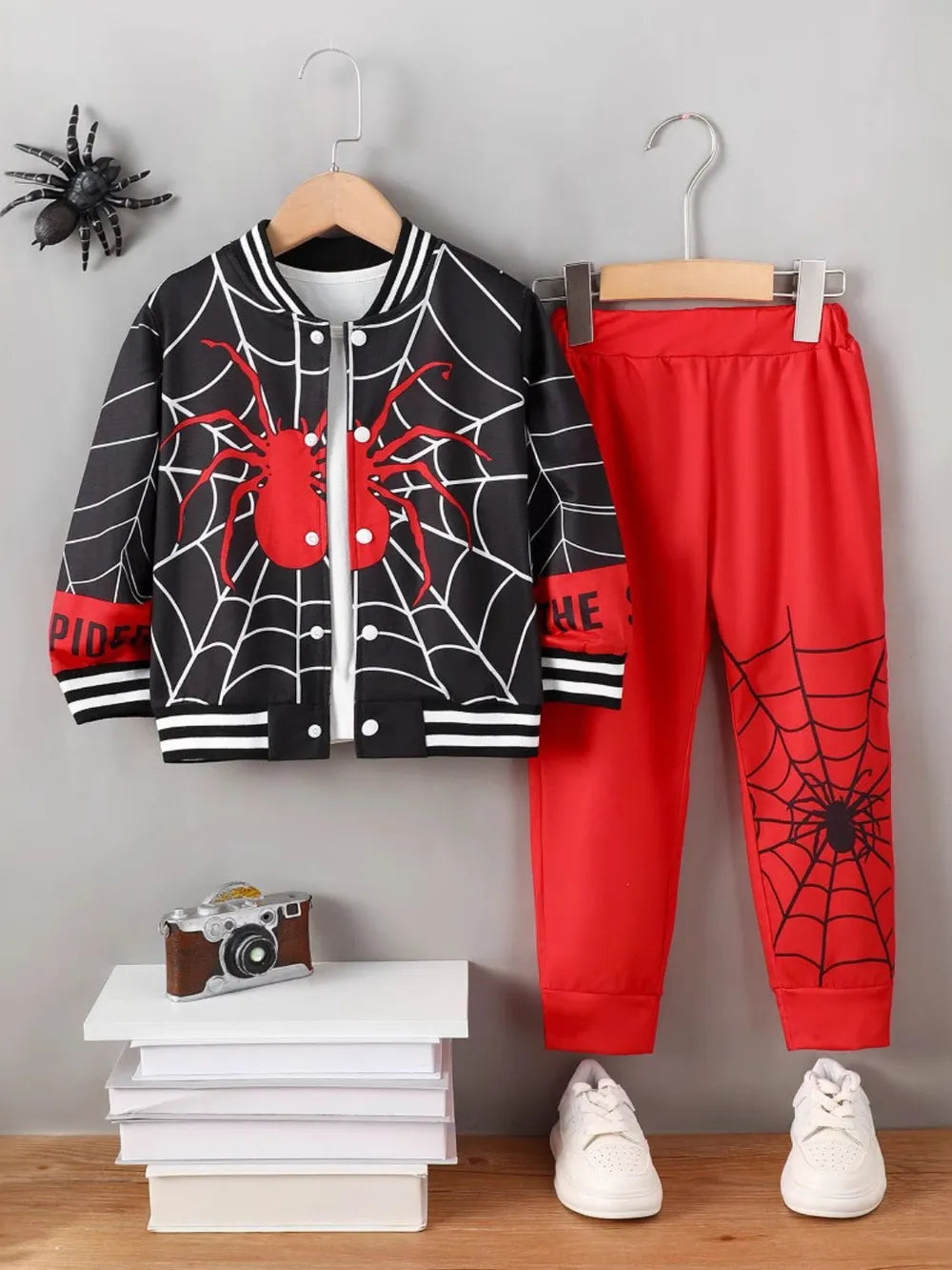 Fashorio Black/Red / 4Y Spider Baseball Collar Top and Pants Set