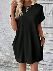 Fashorio Black / S Casual Pocketed Short Sleeve Dress – Relaxed Everyday Comfort