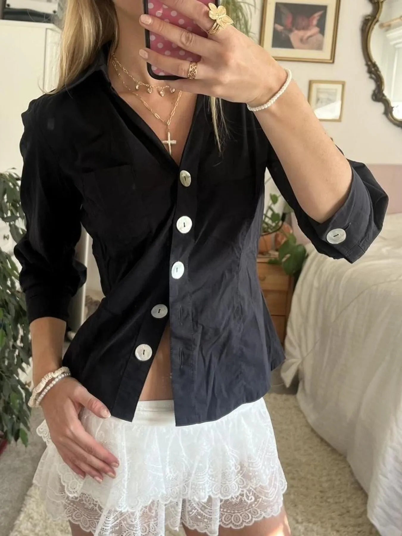 Fashorio Black / S Collared Neck Button-Down Shirt