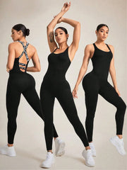 Fashorio Black / S Crisscross Back Sleeveless Active Jumpsuit