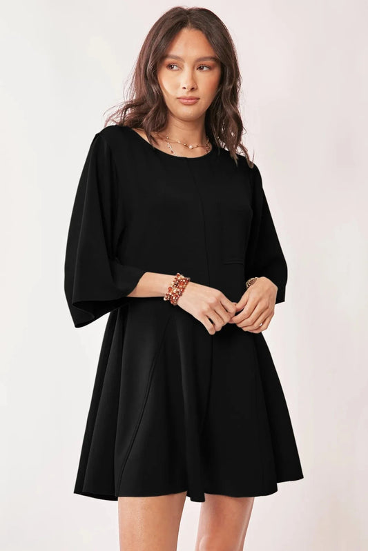 Davi & Dani Solid Draped Sleeve Ties Back Skort Romper BLACK - Fashorio
