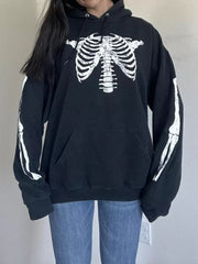 Fashorio Black / S Drawstring Skeleton Long Sleeve Hoodie