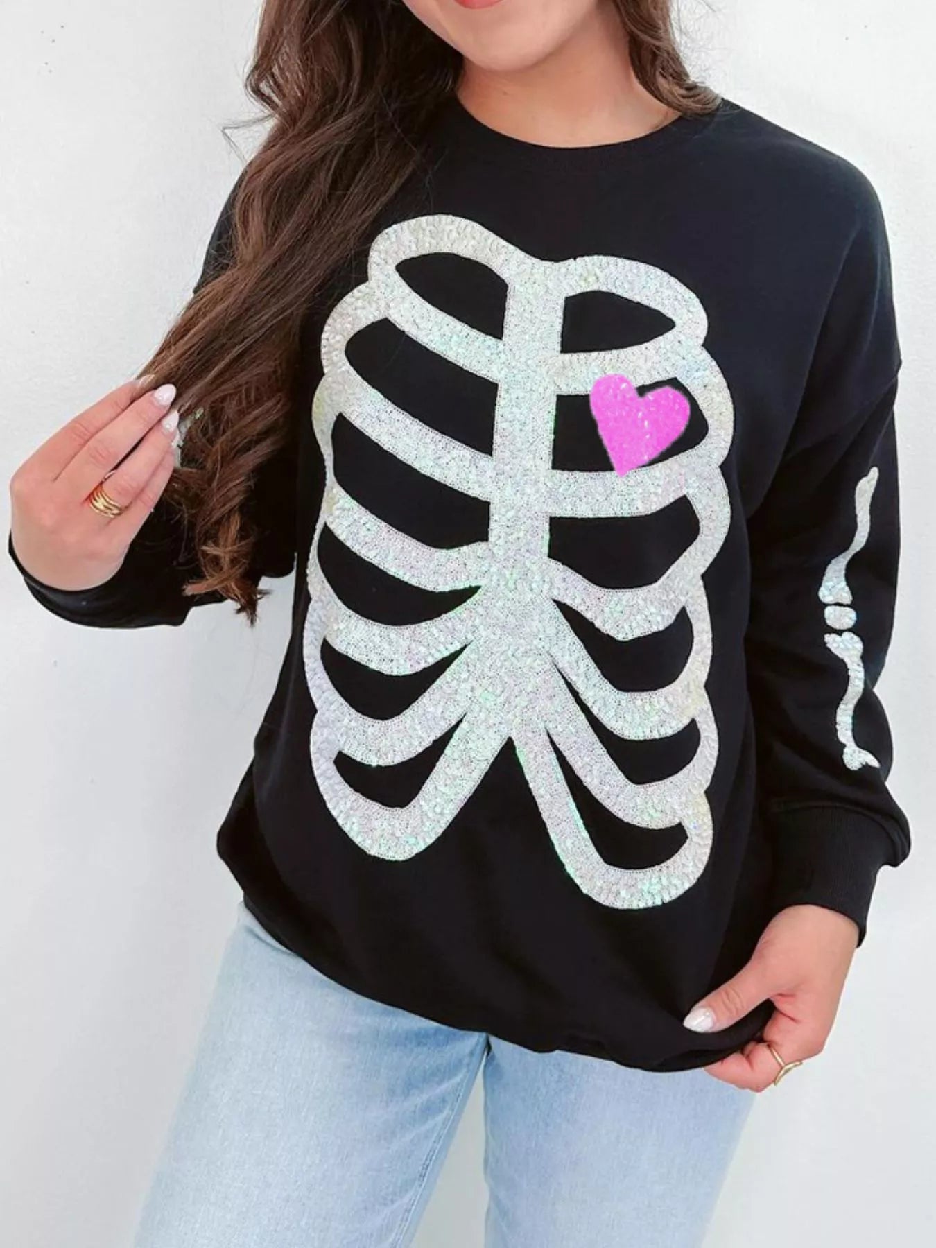 Fashorio Black / S Full Size Halloween Round Neck Long Sleeve Sweatshirt Plus Size