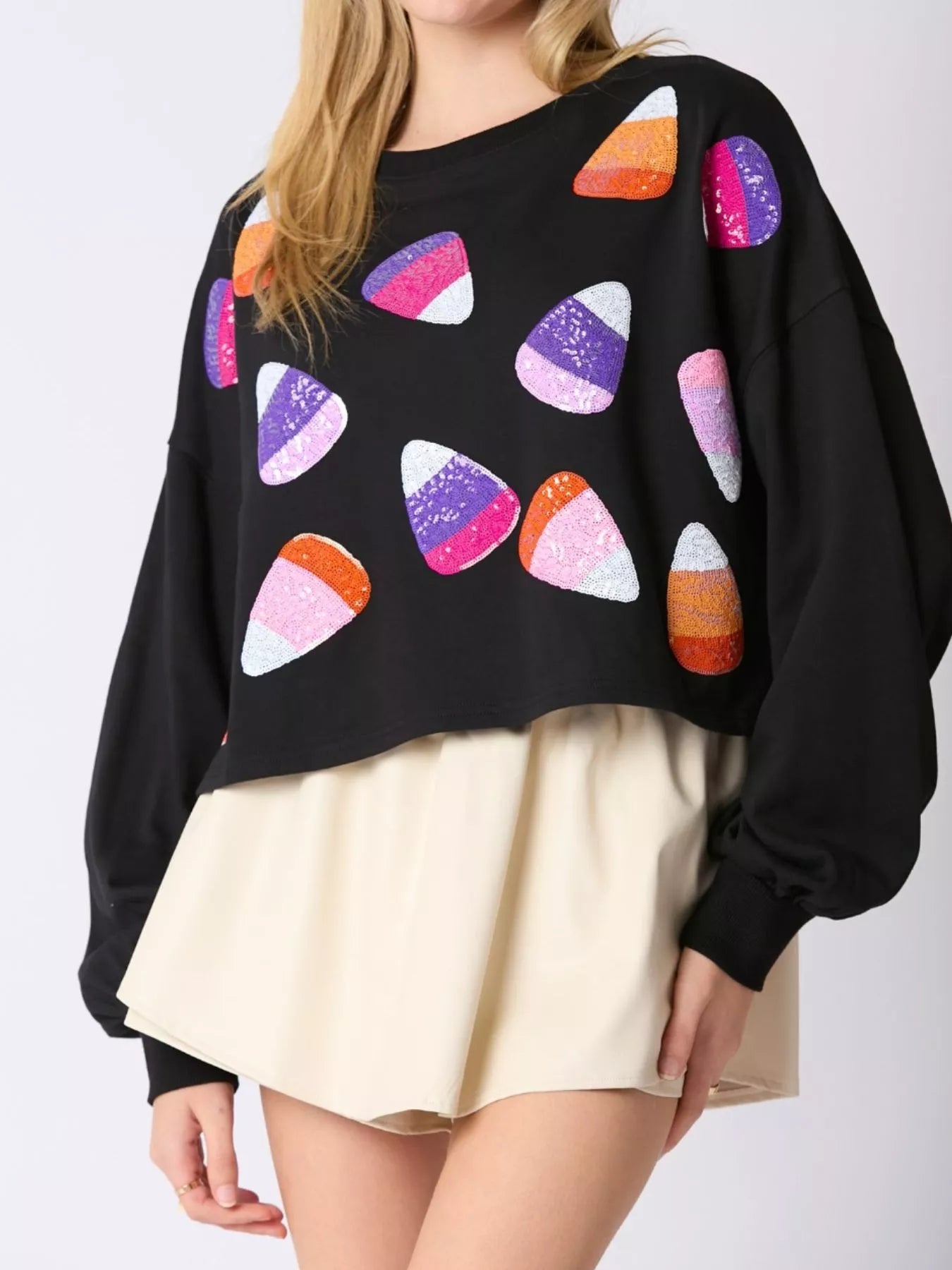 Fashorio Black / S Halloween Candy Sequin Long-Sleeve Sweatshirt