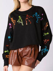 Fashorio Black / S Halloween Colorful Sequin Skeleton Sweatshirt