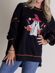 Fashorio Black / S Halloween Ghost Sequin Exposed Seam Sweatshirt
