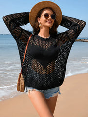 Fashorio Black / S Heart Openwork Long Sleeve Cover-Up