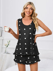 Fashorio Black / S Heart Scoop Neck Tank and Shorts Lounge Set