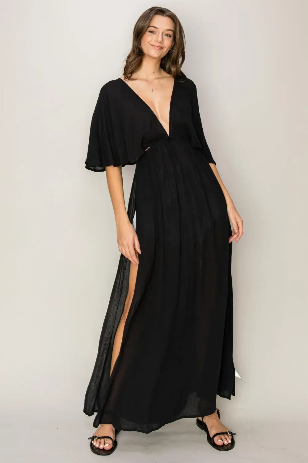 Fashorio Black / S HYFVE Tie Back Maxi Split Cover Up Dress