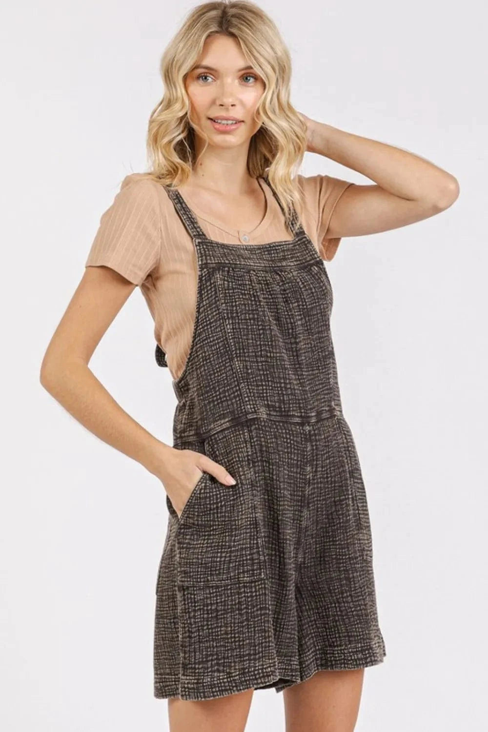 Mittoshop Textured Knotted Wide Strap Overalls Black - Fashorio