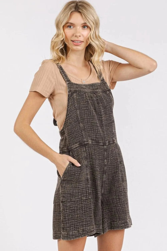 Mittoshop Textured Knotted Wide Strap Overalls Black - Fashorio