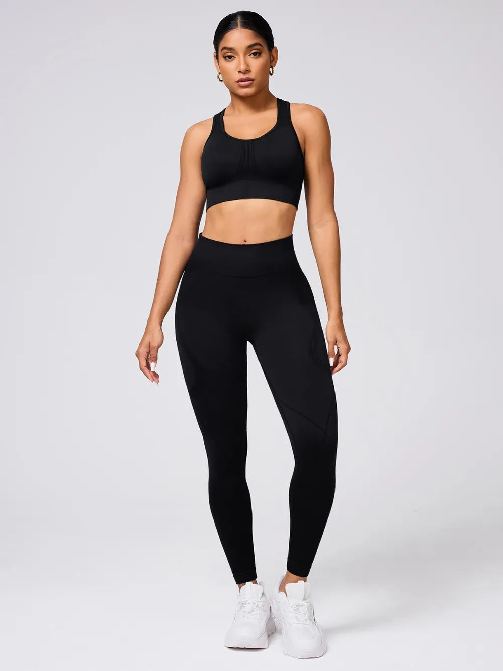 Fashorio Black / S Round Neck Wide Strap Tank and Leggings Active Set