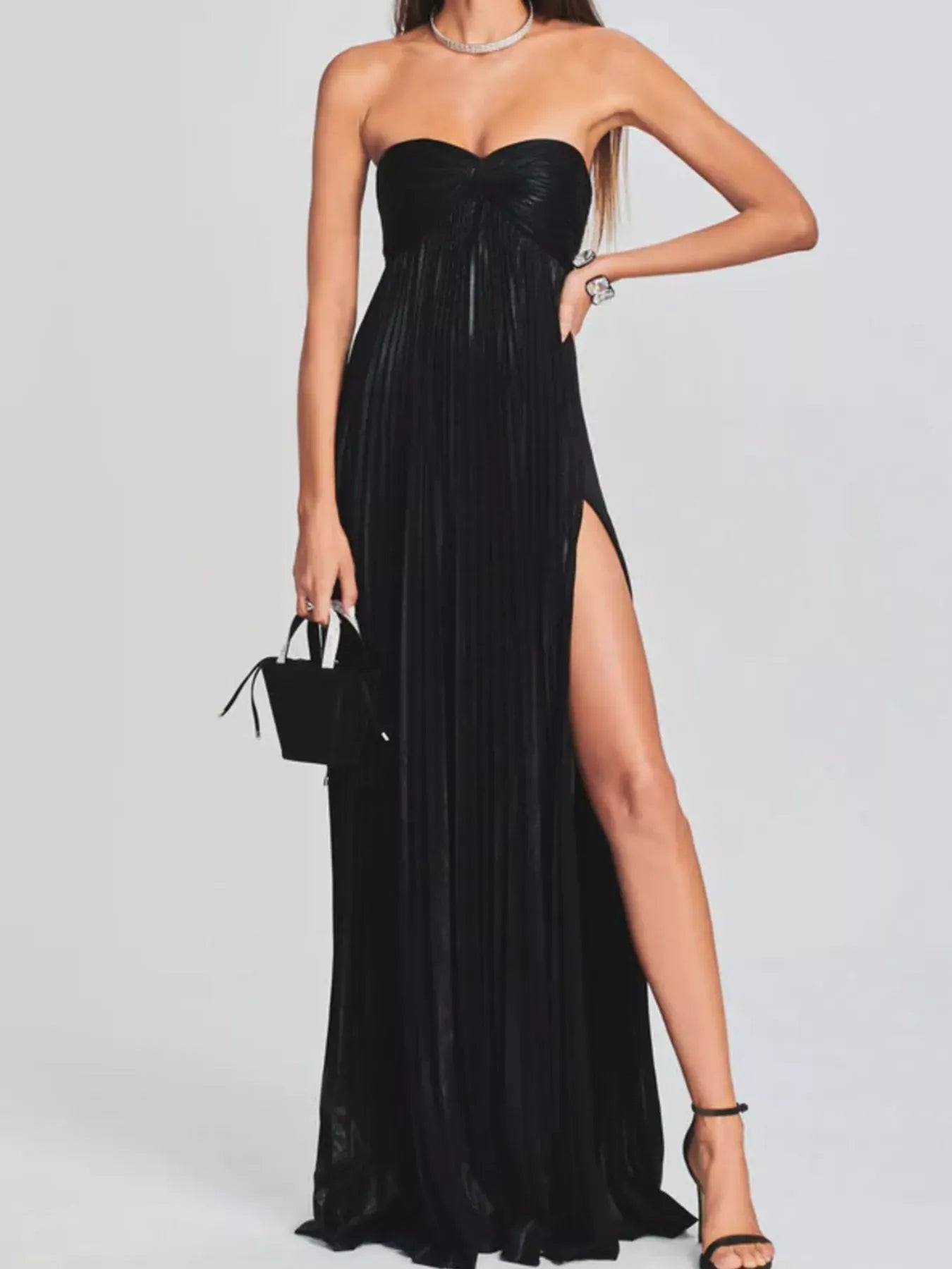 Fashorio Black / S Split Sweetheart Neck Tube Maxi Dress