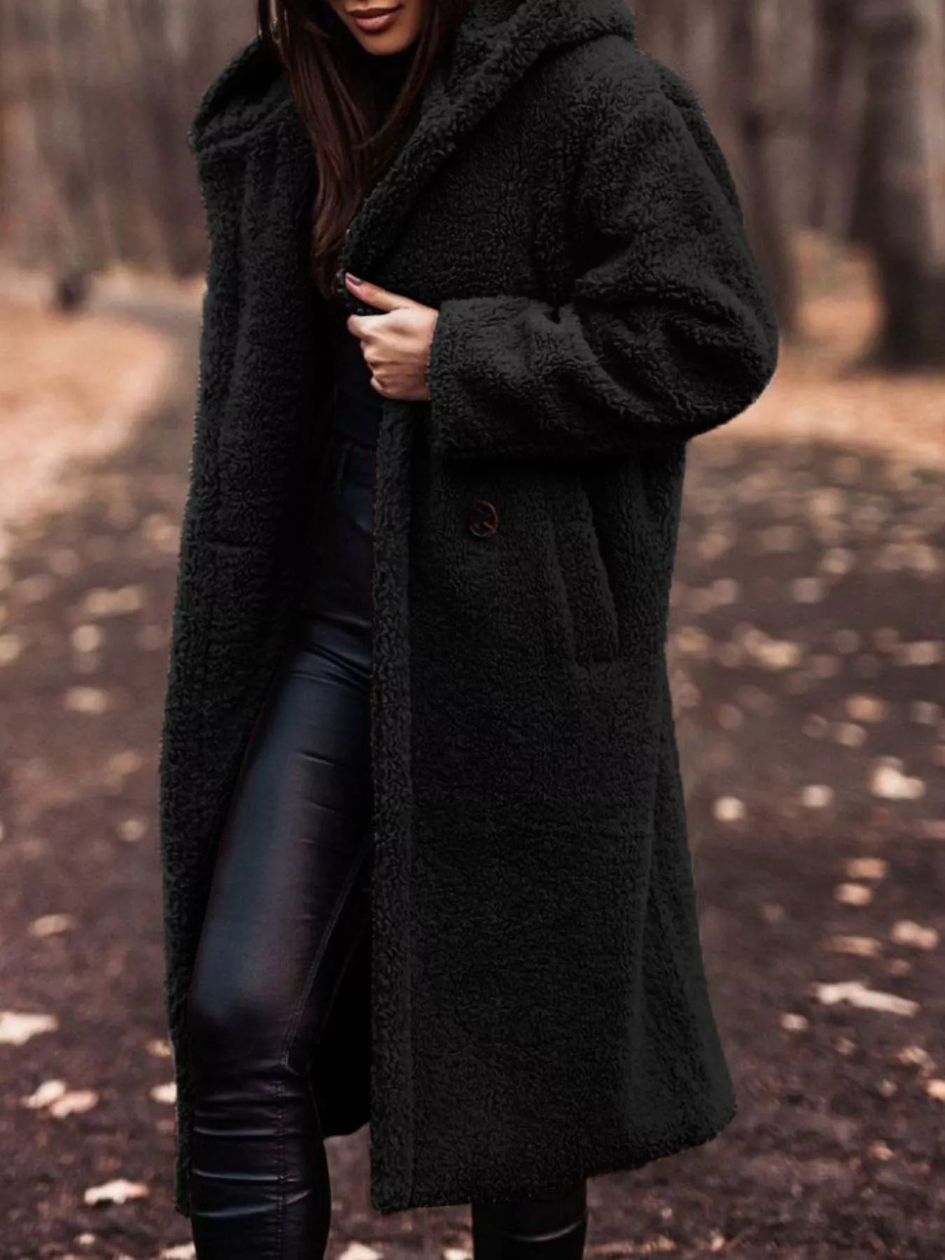 Fashorio Black / S Teddy Bear Hooded Longline Outerwear