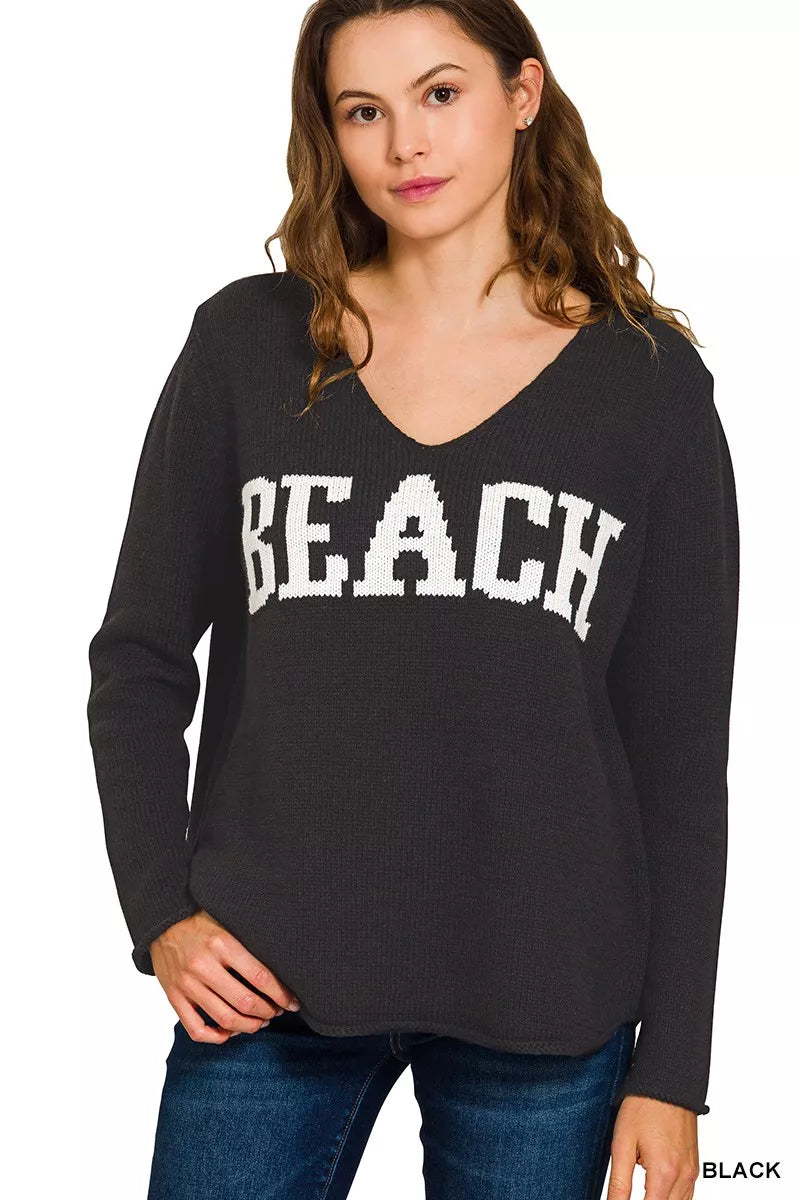 Fashorio BLACK / S Zenana Beach V Neck Sweater