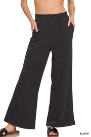 Fashorio BLACK / S Zenana Cotton Slub Wide Leg Pants