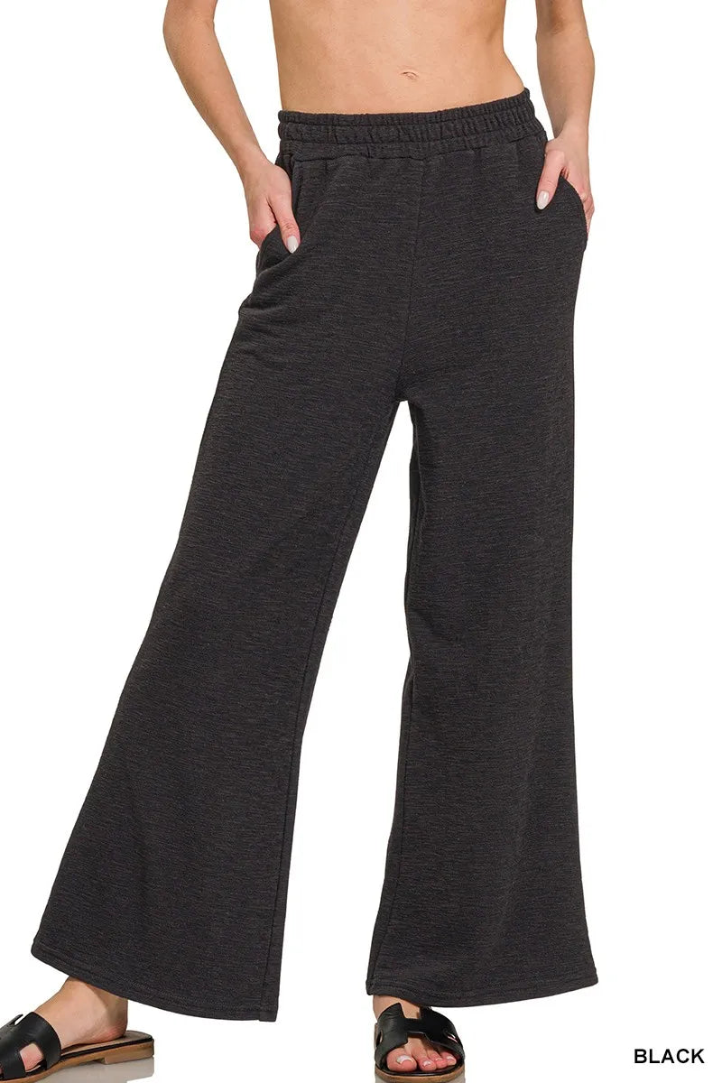 Fashorio BLACK / S Zenana Cotton Slub Wide Leg Pants