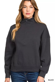 Fashorio BLACK / S Zenana Fleece High Neck Half Zip Sweatshirt