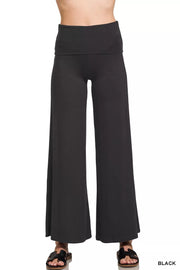 Fashorio BLACK / S Zenana Full Size Fold Over Waist Comfy Wide Leg Pants Plus Size