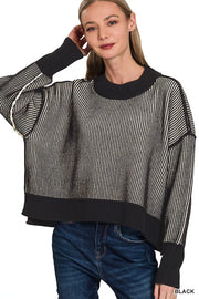 Fashorio BLACK / S Zenana Ribbed Exposed Seam Two Tone Sweater