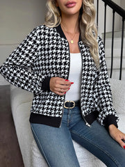Fashorio Black / S Zip Up Houndstooth Pattern Jacket