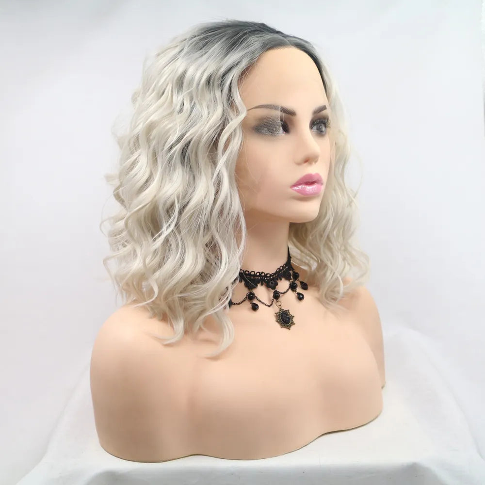 Fashorio Black/White / One Size 13*3" Lace Front Wigs Synthetic Mid-length Wavy 12" 130% Density