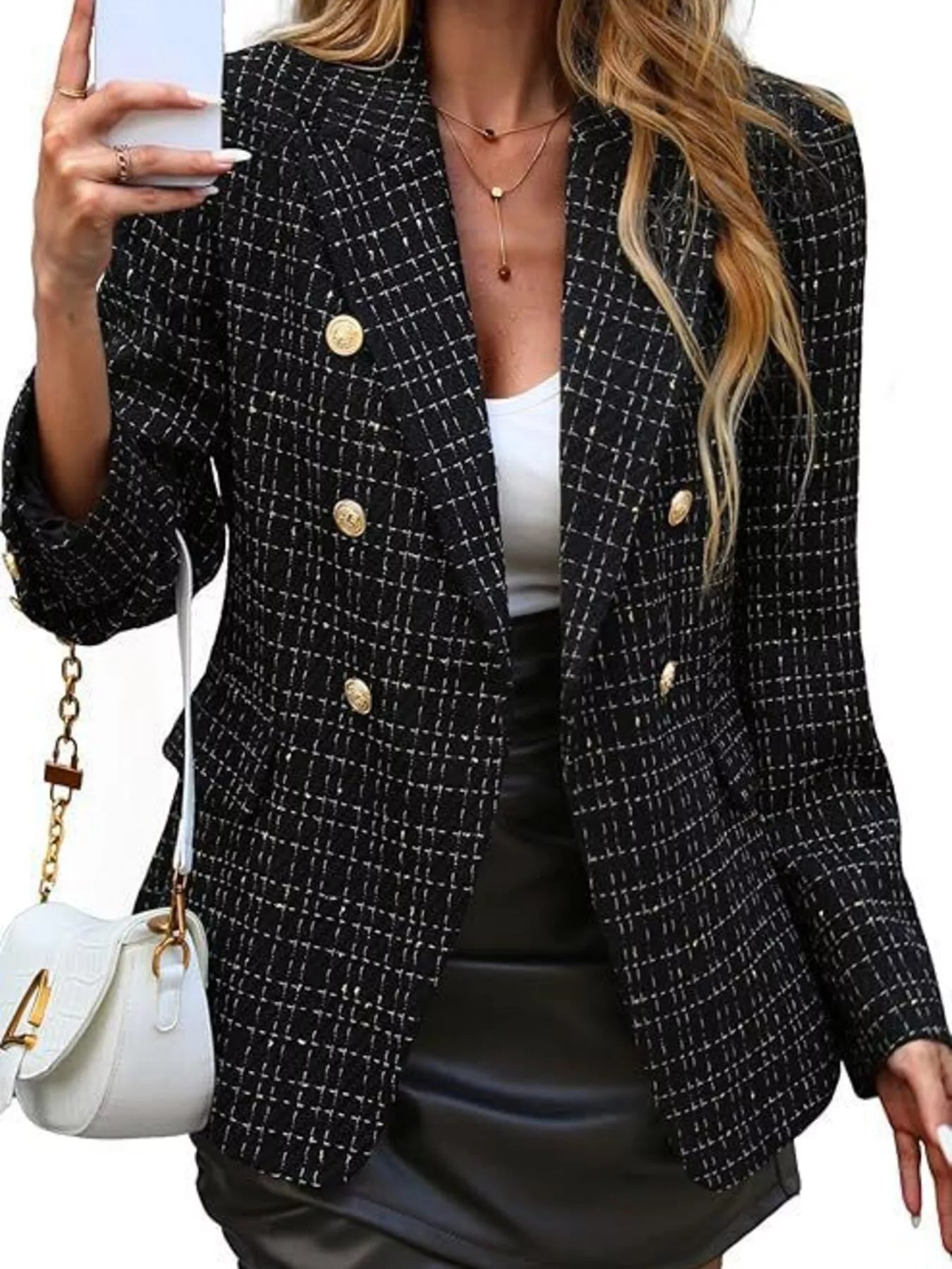 Fashorio Blazers Black / S Double-Breasted Lapel Collar Blazer