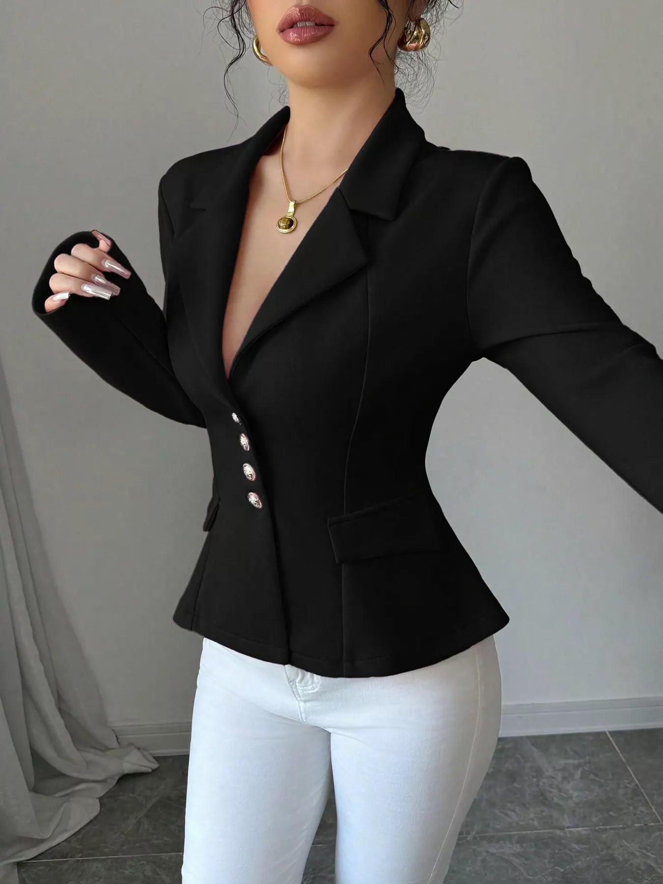 Fashorio Blazers Black / S Fitted Button-Front Blazer