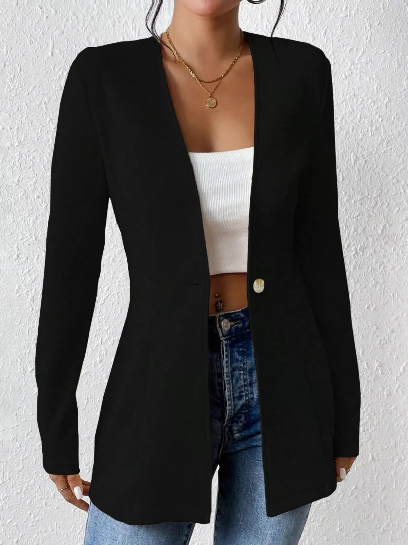 Fashorio Blazers Black / S One Button Long Sleeve Blazer