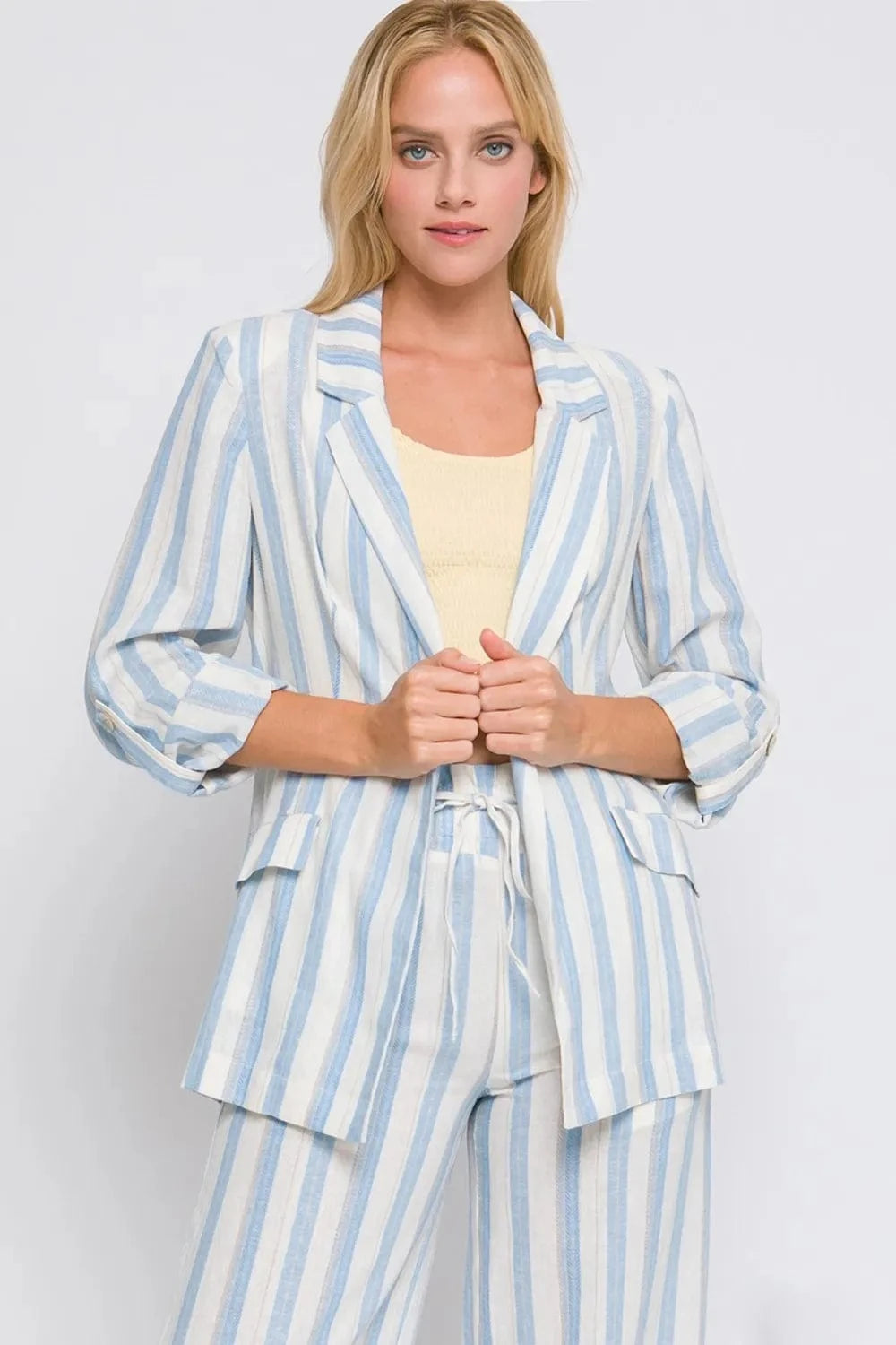 Fashorio Blazers Blue / S Love Tree Linen Woven Striped Blazer